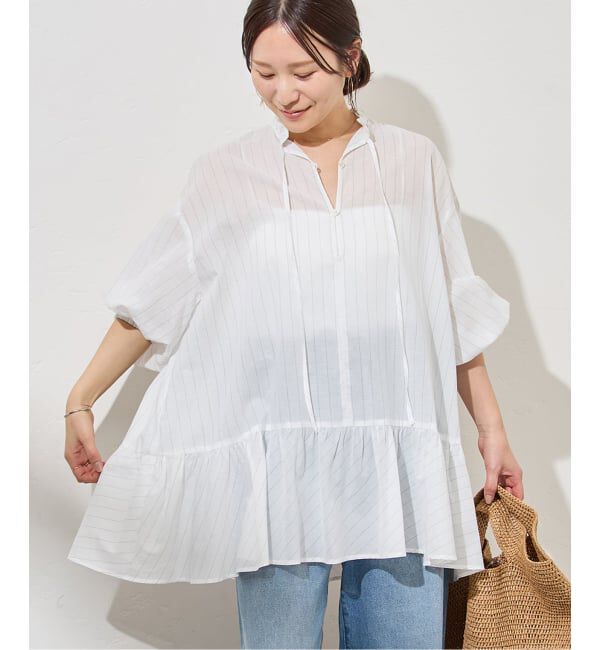 JOURNAL STANDARD「ピンストライプボイルAラインチュニックブラウス」|シャツ・ブラウス|ホワイト