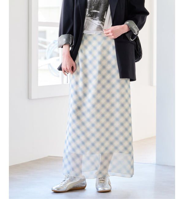 U by SPICK&SPAN「シアーチェックタイトスカート」|スカート|サックスブルー B