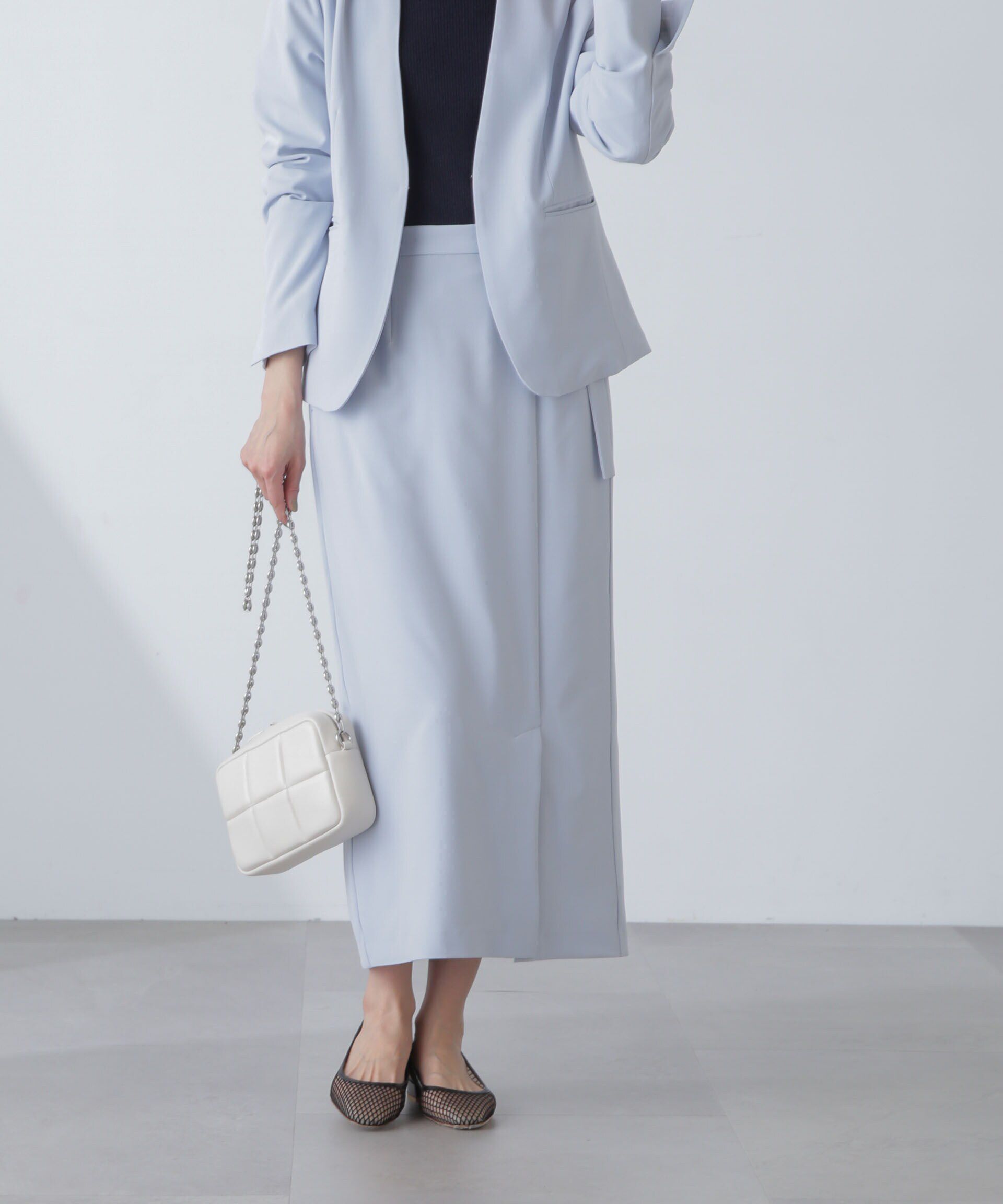 nano･universe「多機能素材サイドベルトストラップ風スカート(セットアップ可）」|スカート|L.ブルー1