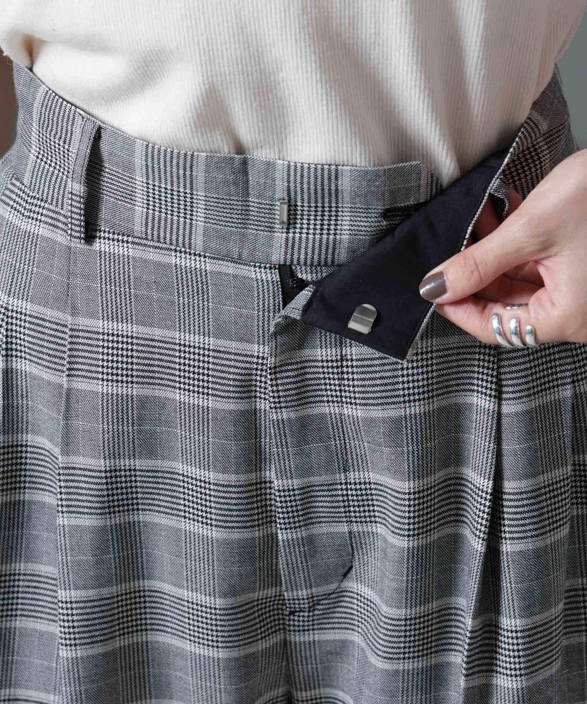 nano･universe「グレンチェックワイドパンツ」|チノ|