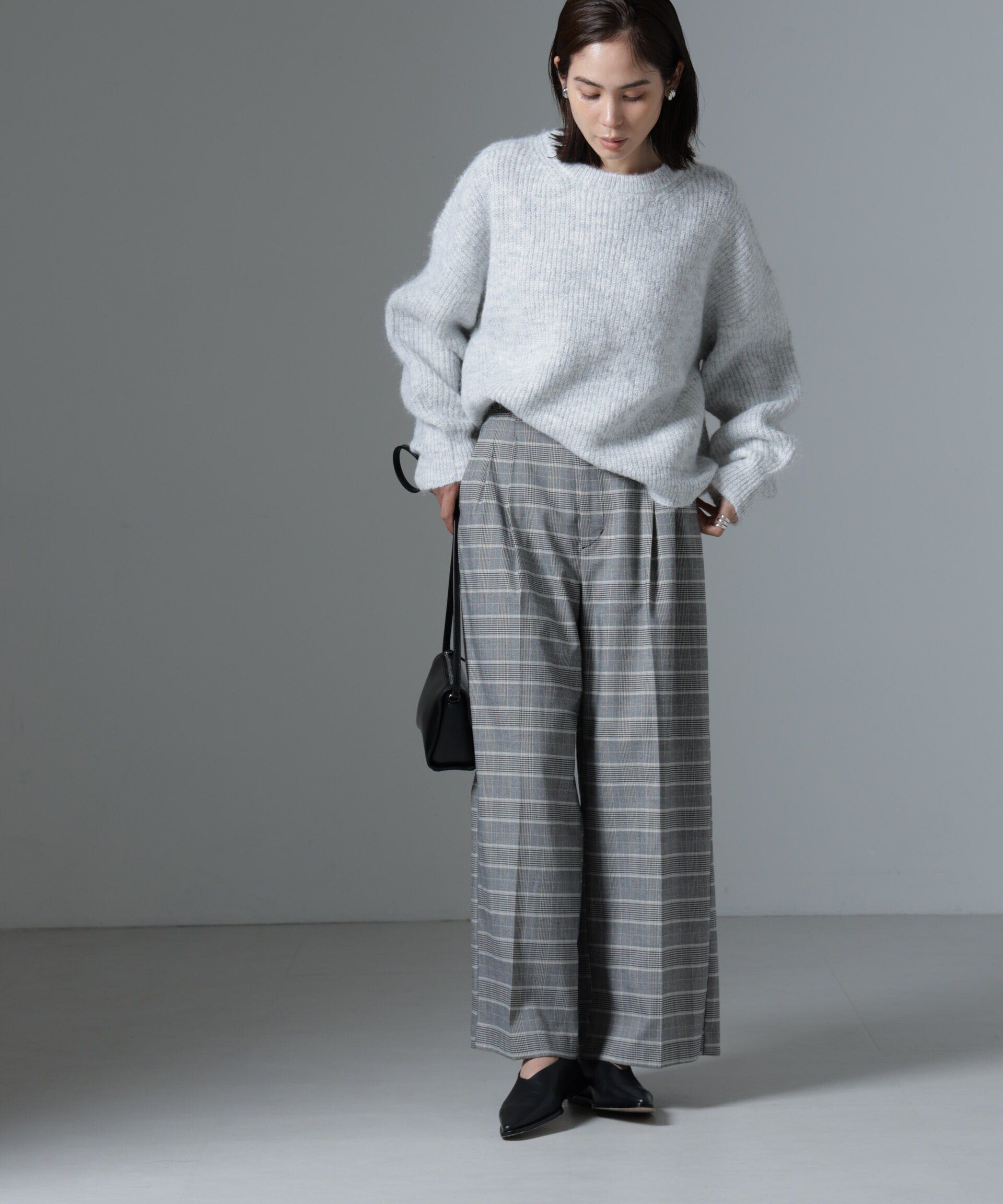 nano･universe「グレンチェックワイドパンツ」|チノ|