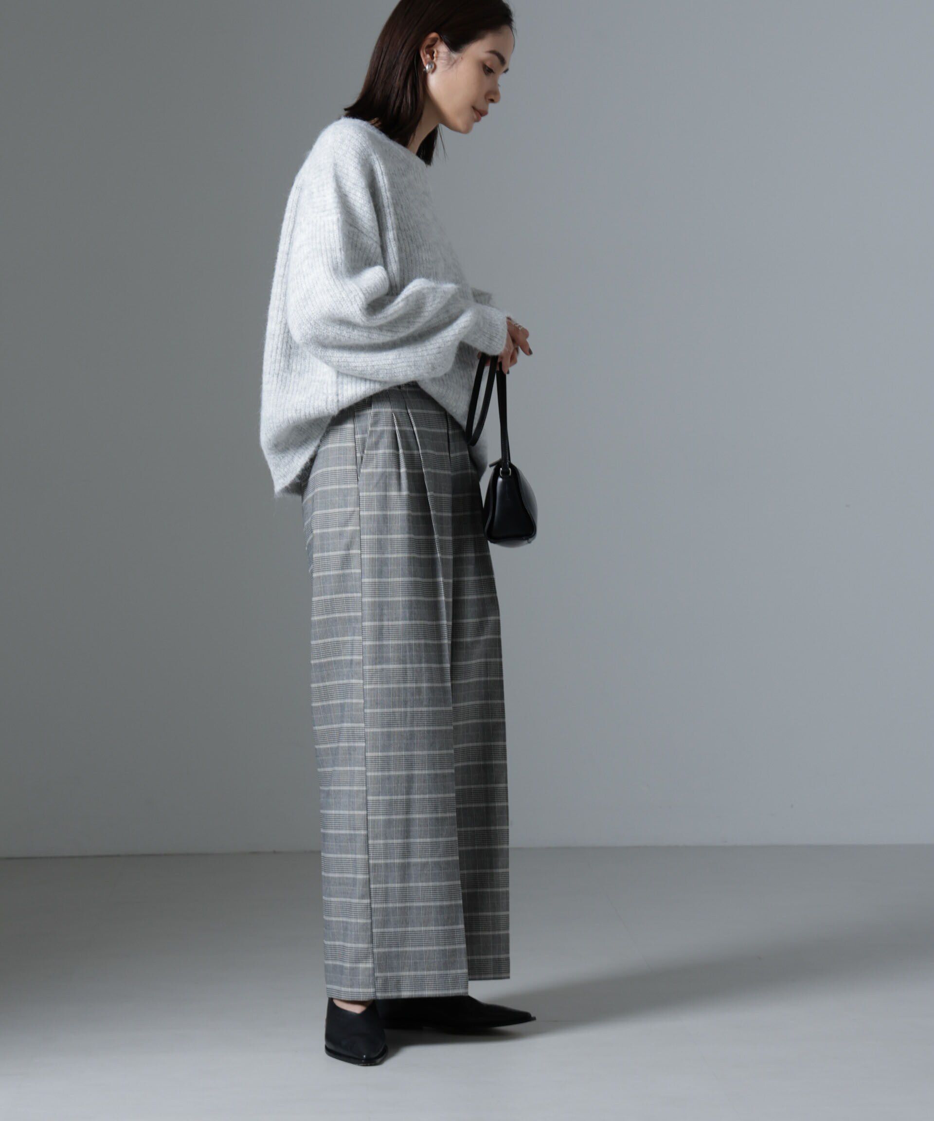 nano･universe「グレンチェックワイドパンツ」|チノ|