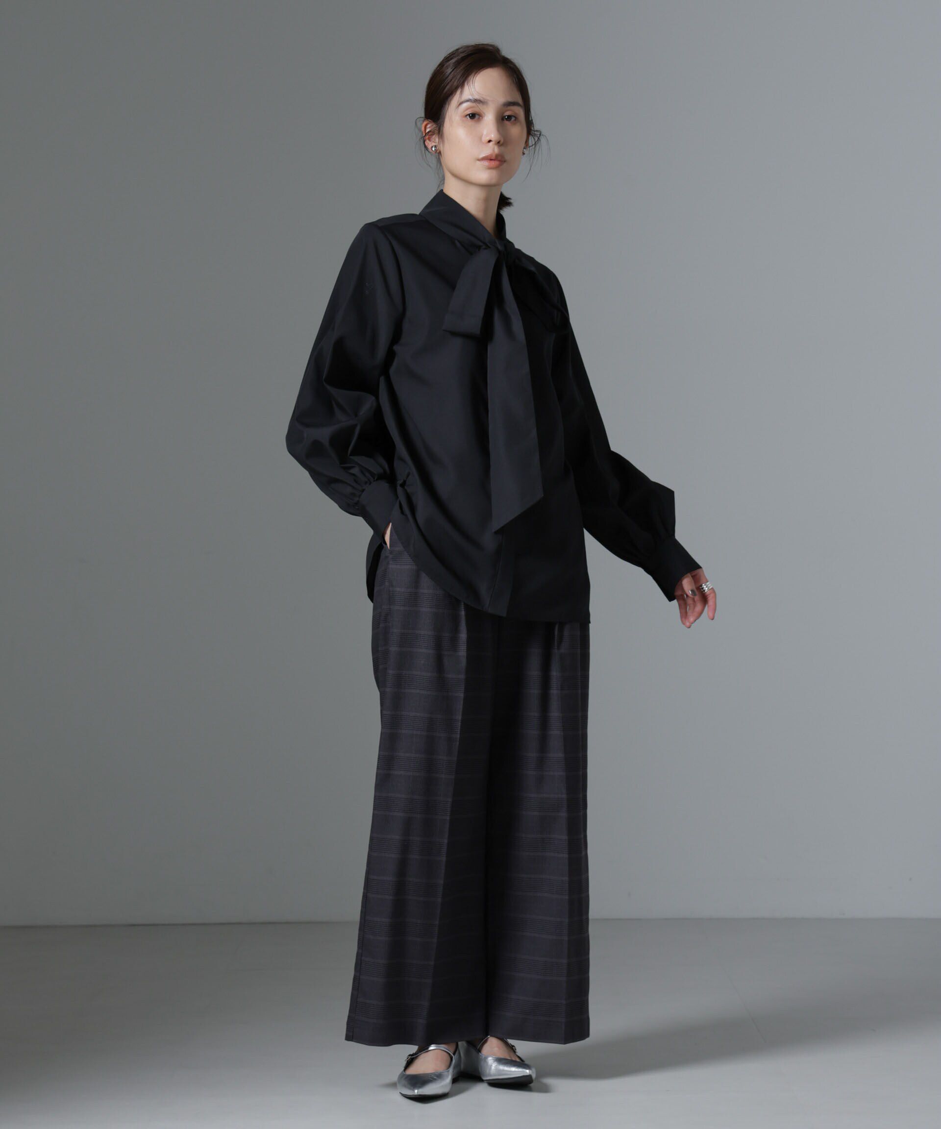 nano･universe「グレンチェックワイドパンツ」|チノ|