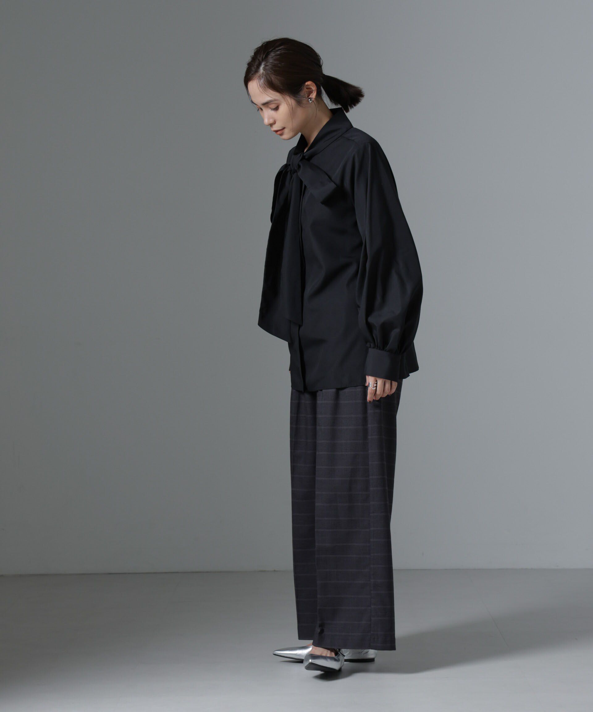 nano･universe「グレンチェックワイドパンツ」|チノ|