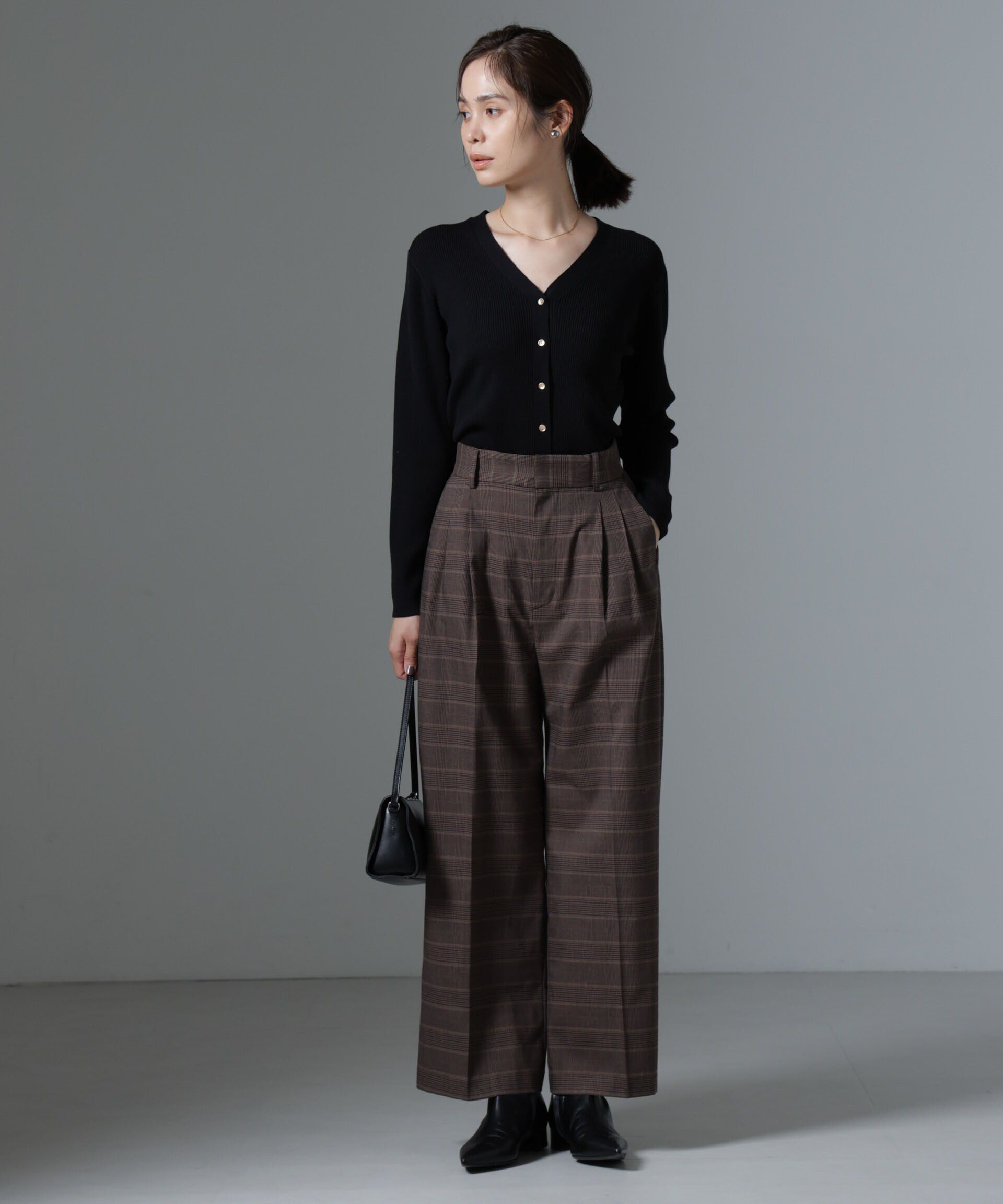 nano･universe「グレンチェックワイドパンツ」|チノ|