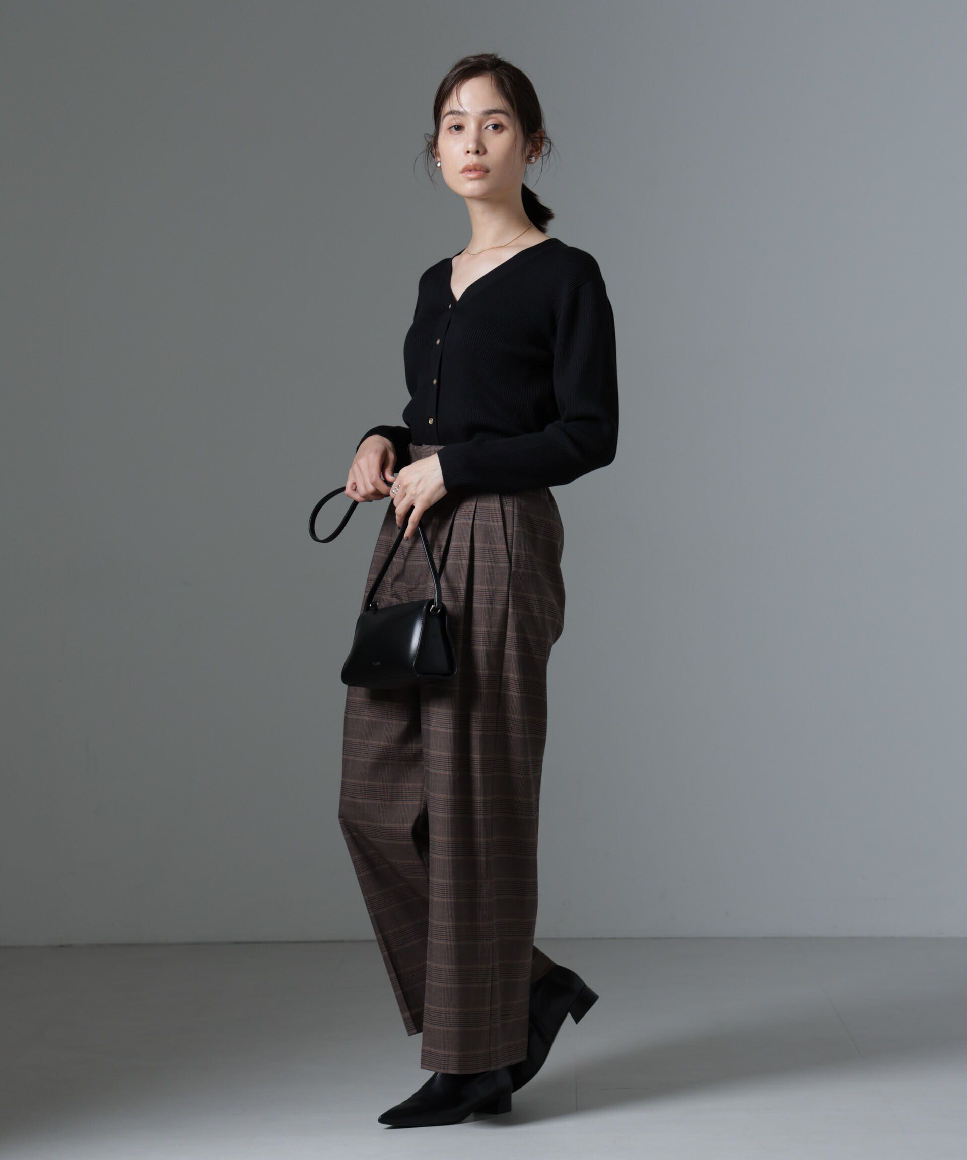 nano･universe「グレンチェックワイドパンツ」|チノ|