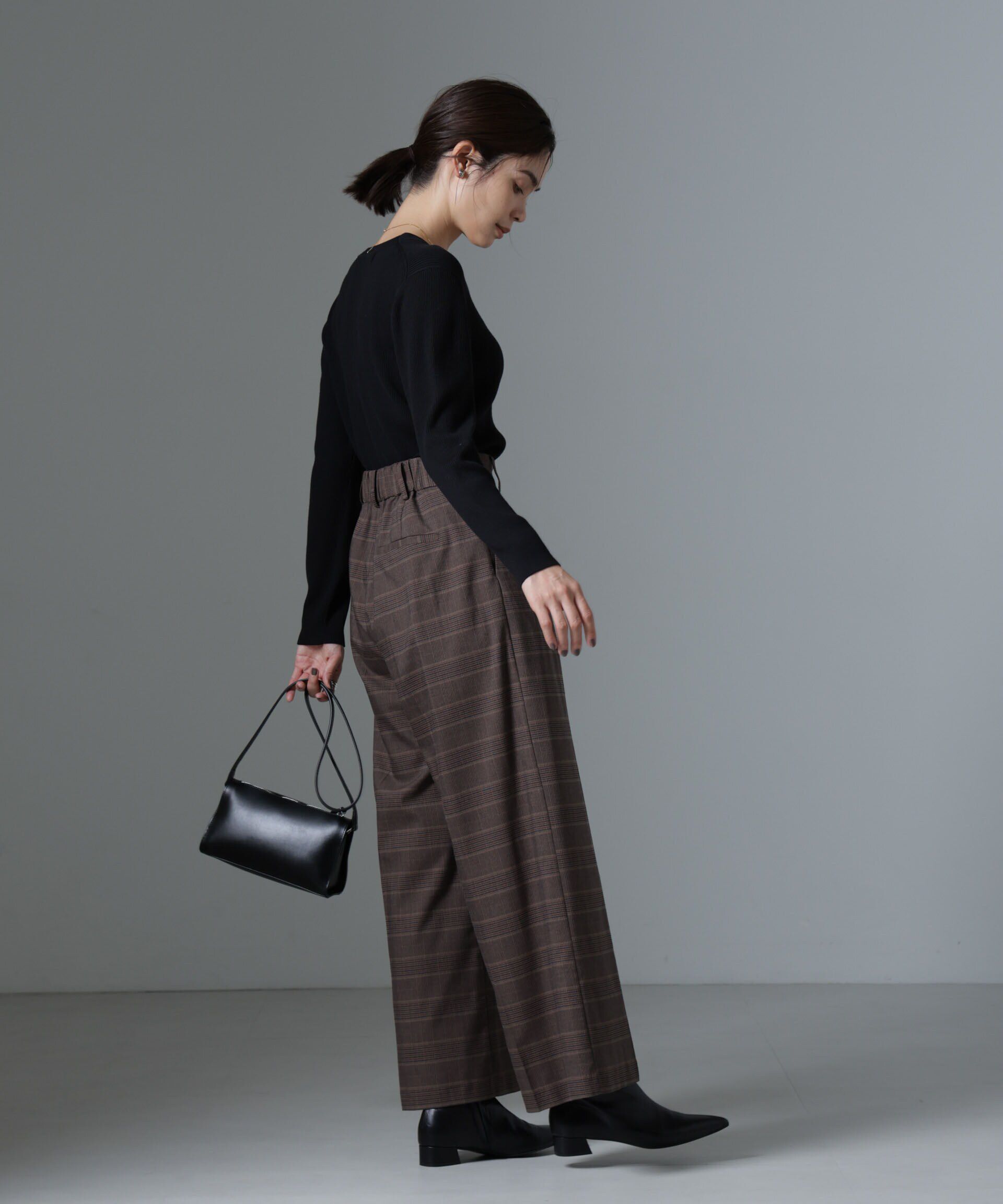 nano･universe「グレンチェックワイドパンツ」|チノ|