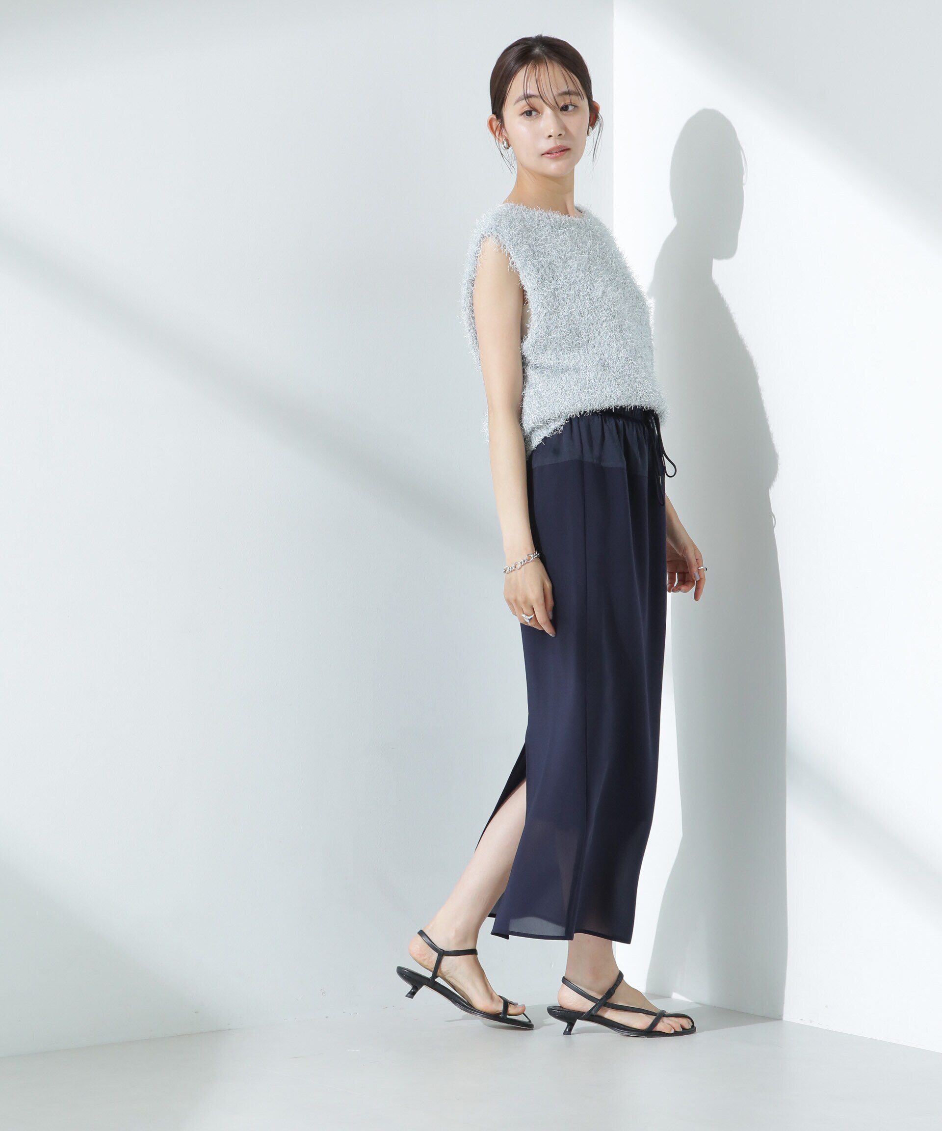 nano･universe「シアーストレッチサテン切り替えスカート」|スカート|