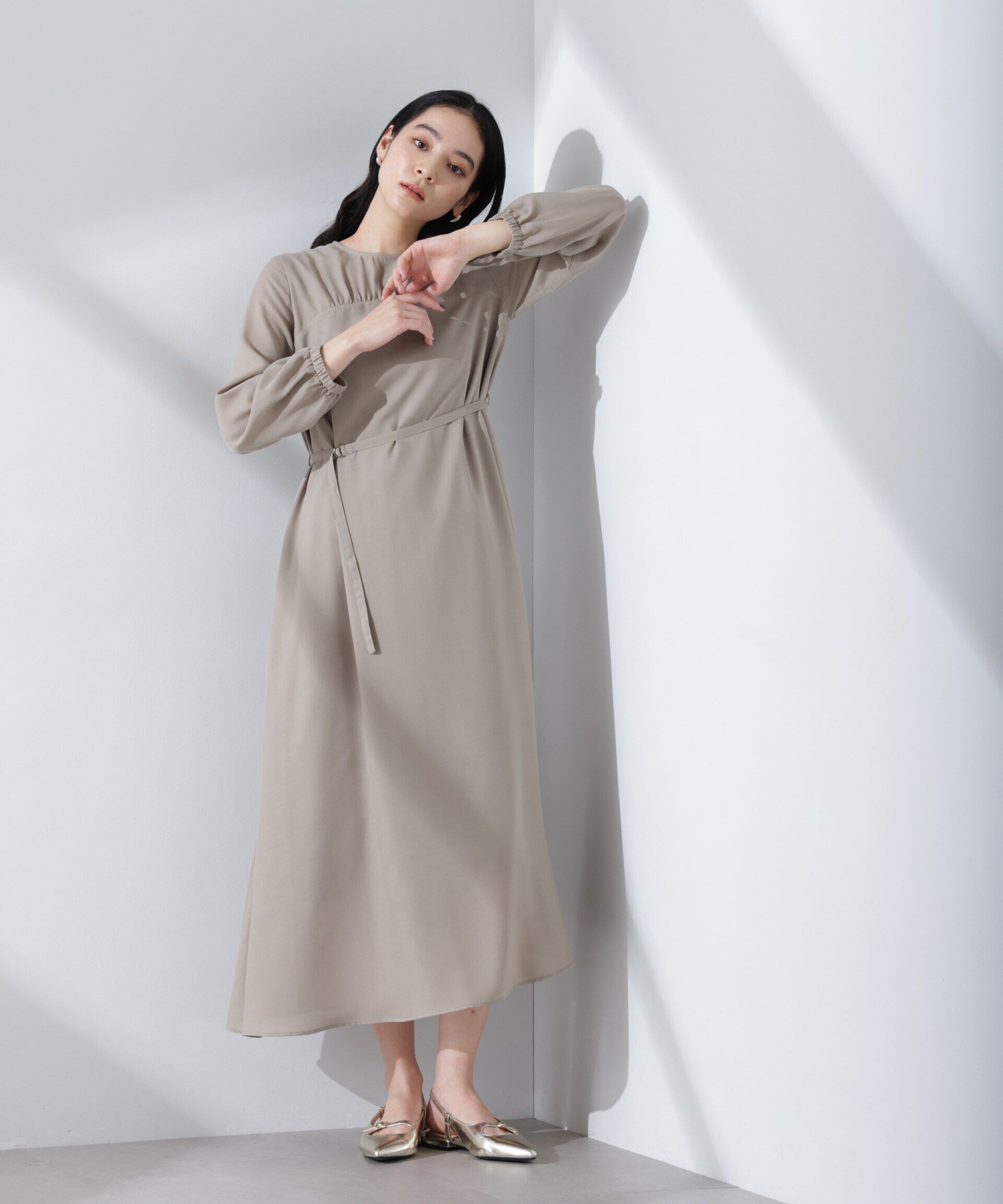nano･universe「ベルト付きビエラワンピース」|ワンピース|ベージュ