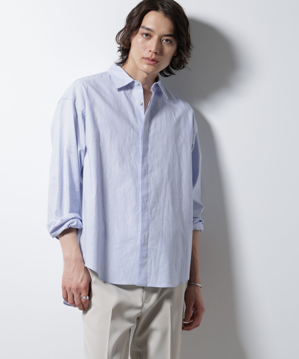 nano･universe「「BELGIUM LINEN FABRICS」リネンコットンレギュラーシャツ」|シャツ・ブラウス|L.ブルー1