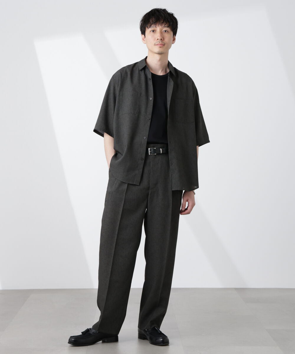 nano･universe「テックリネンリラックスタックテーパードパンツ」|チノ|