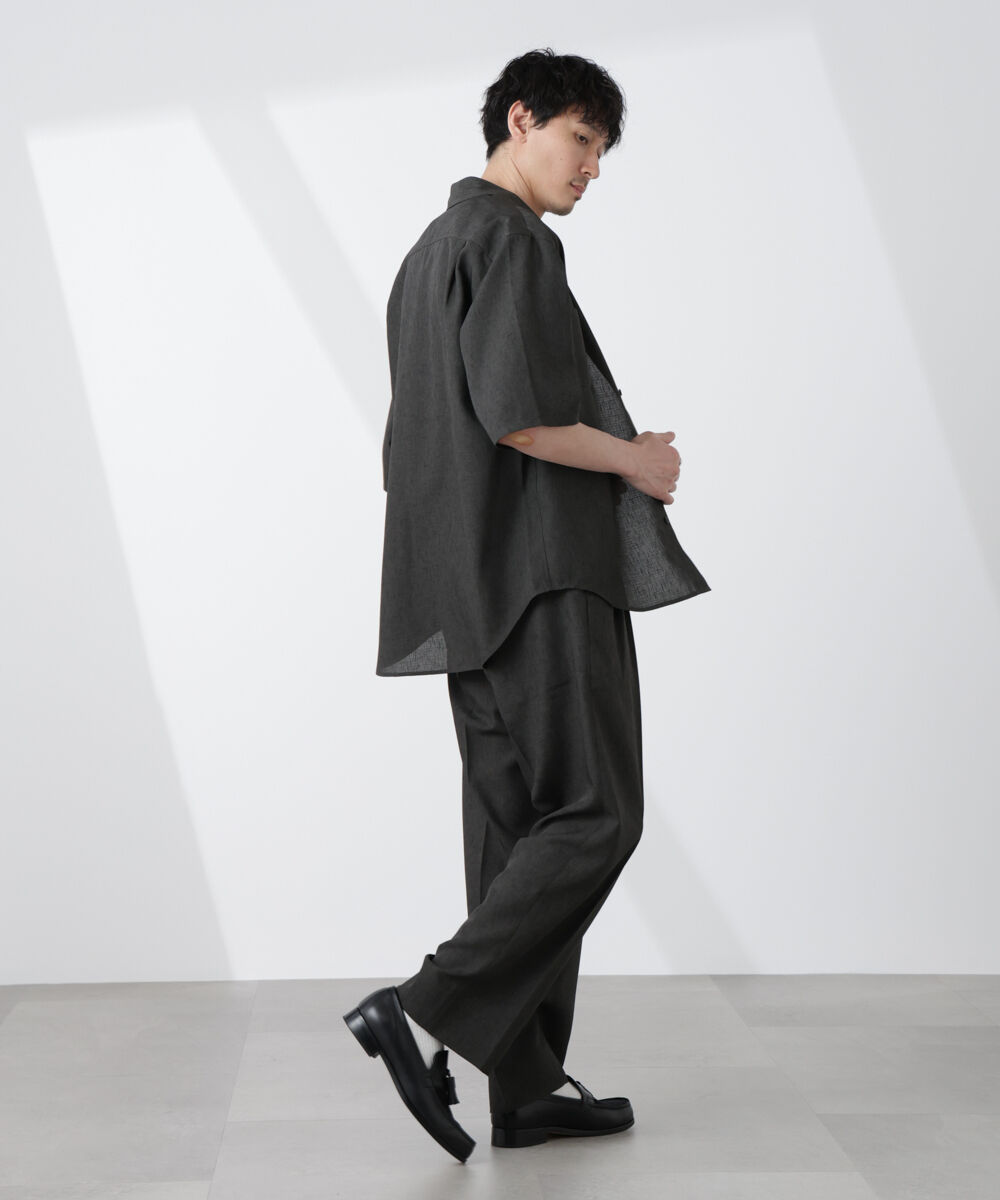 nano･universe「テックリネンリラックスタックテーパードパンツ」|チノ|