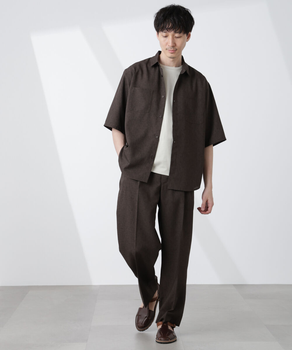 nano･universe「テックリネンリラックスタックテーパードパンツ」|チノ|