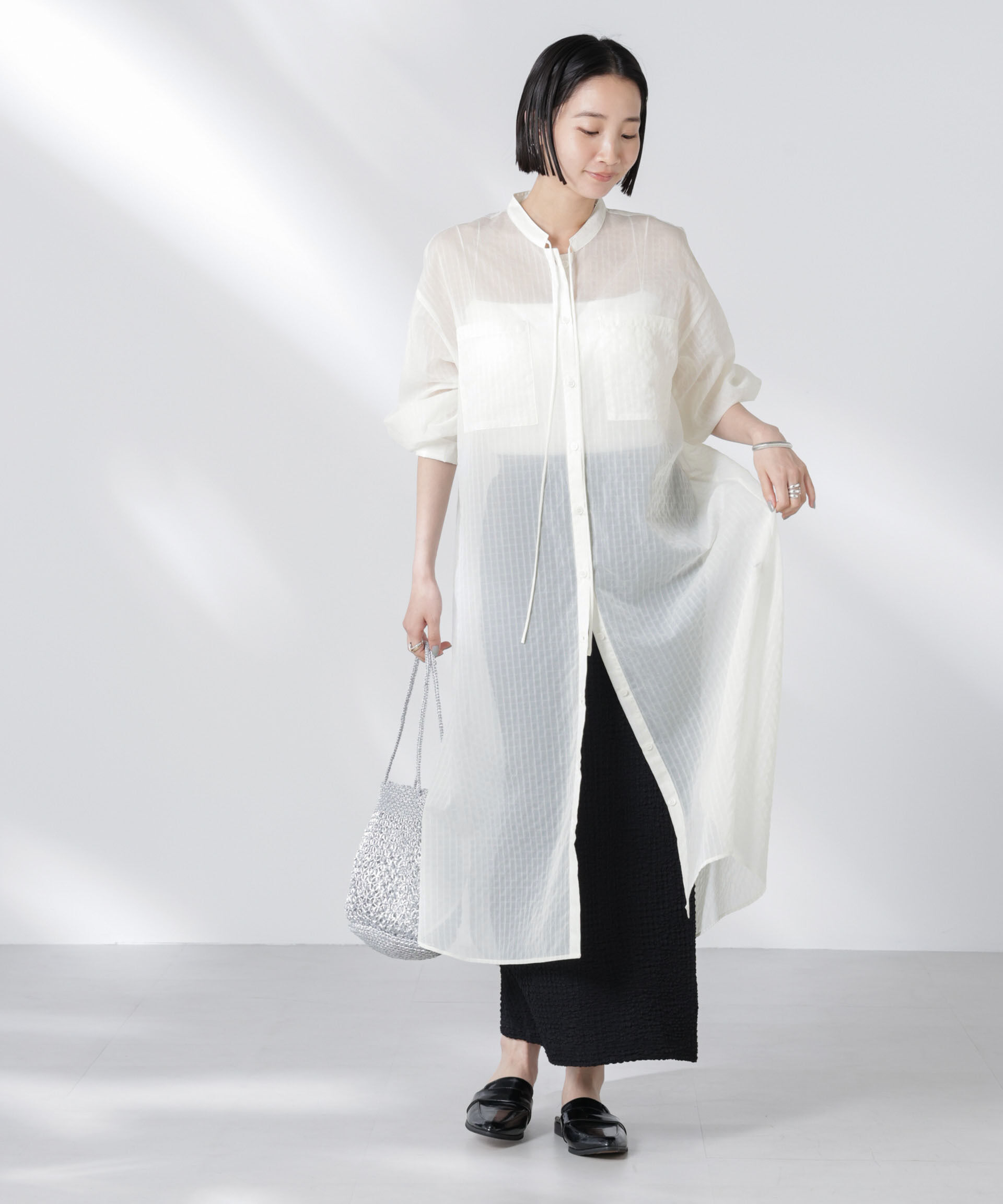 nano･universe「シアーストライプシャツワンピース」|ワンピース|