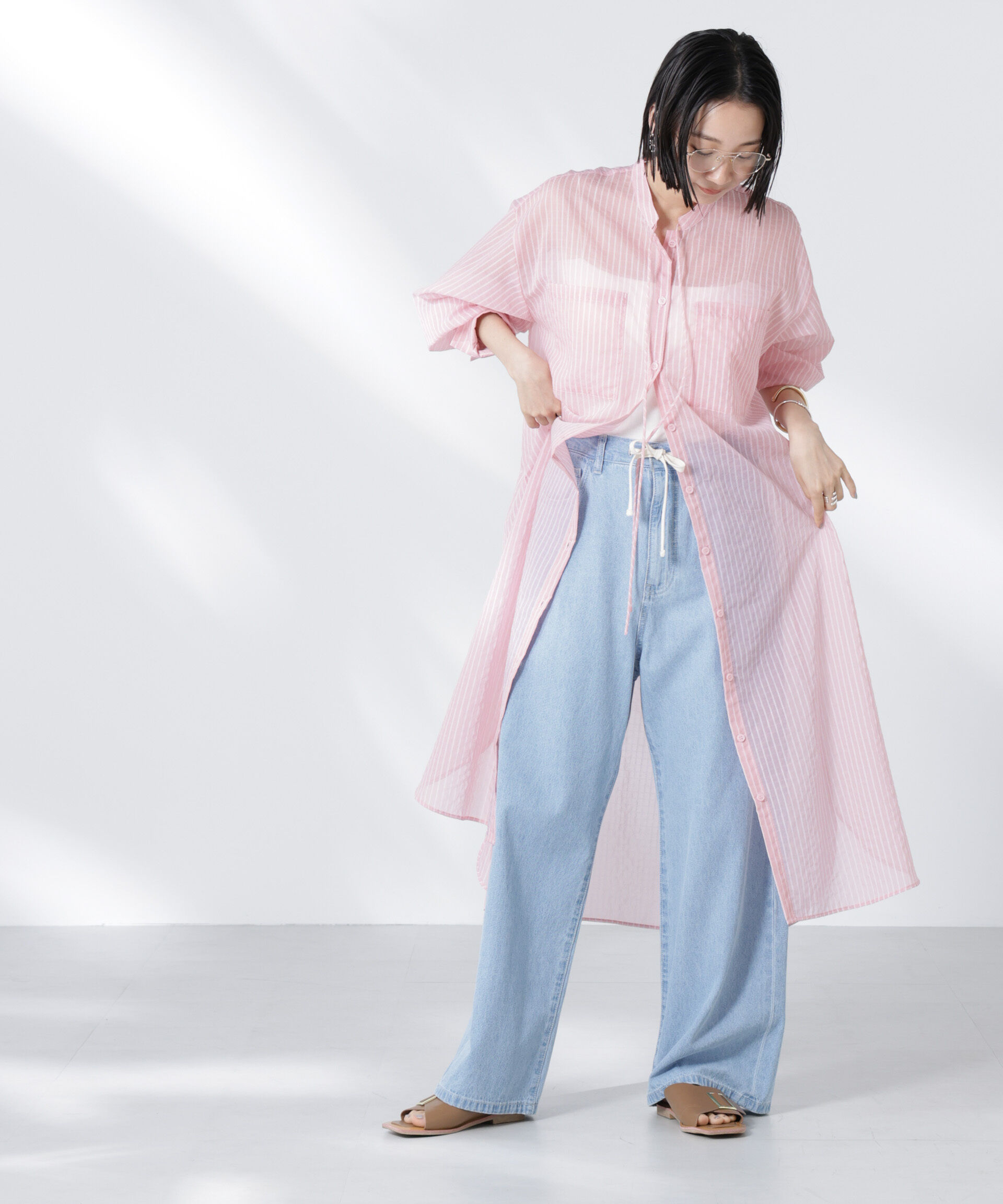 nano･universe「シアーストライプシャツワンピース」|ワンピース|