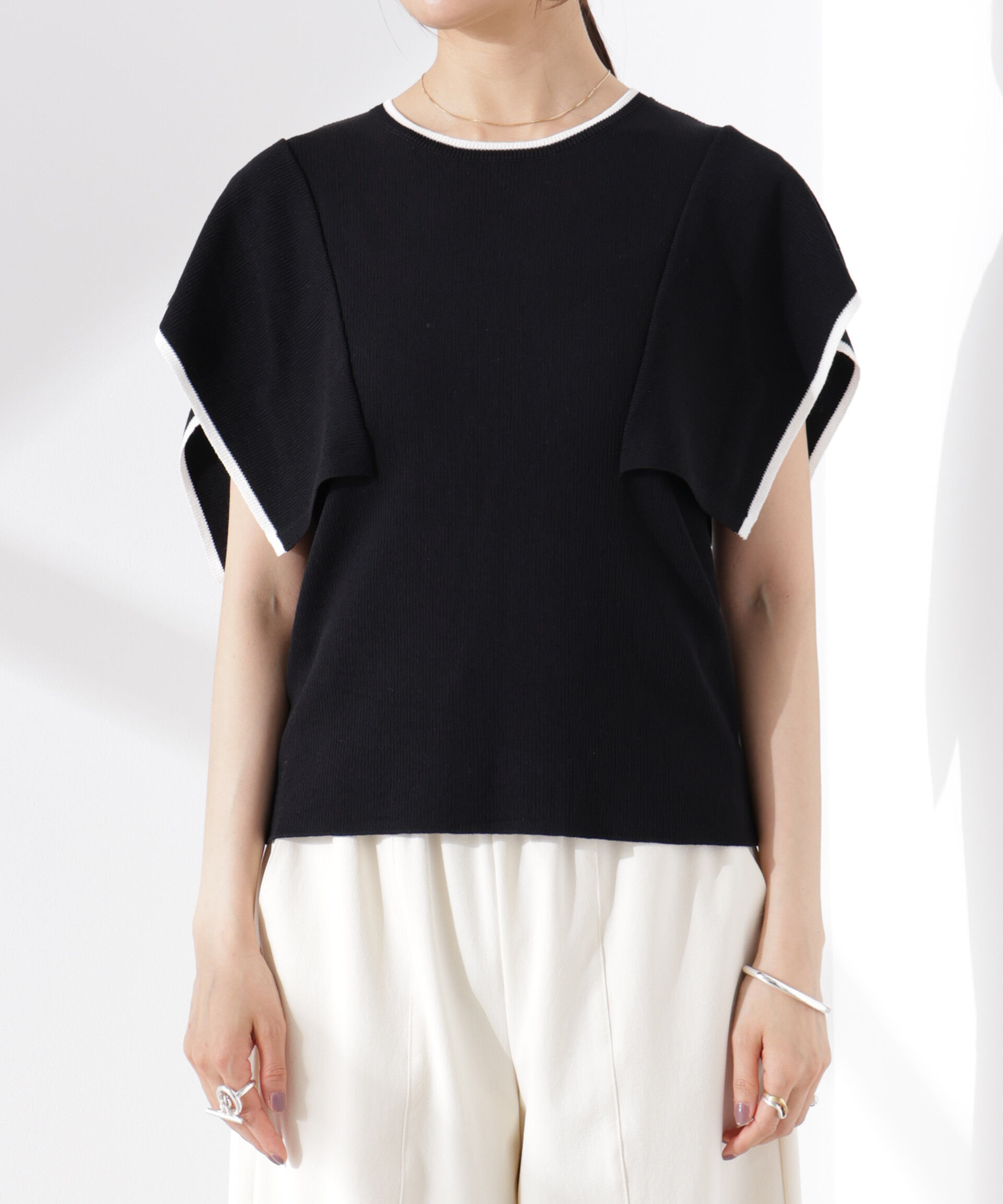 nano･universe「スクエアスリーブバイカラーニット」|ニット・セーター|