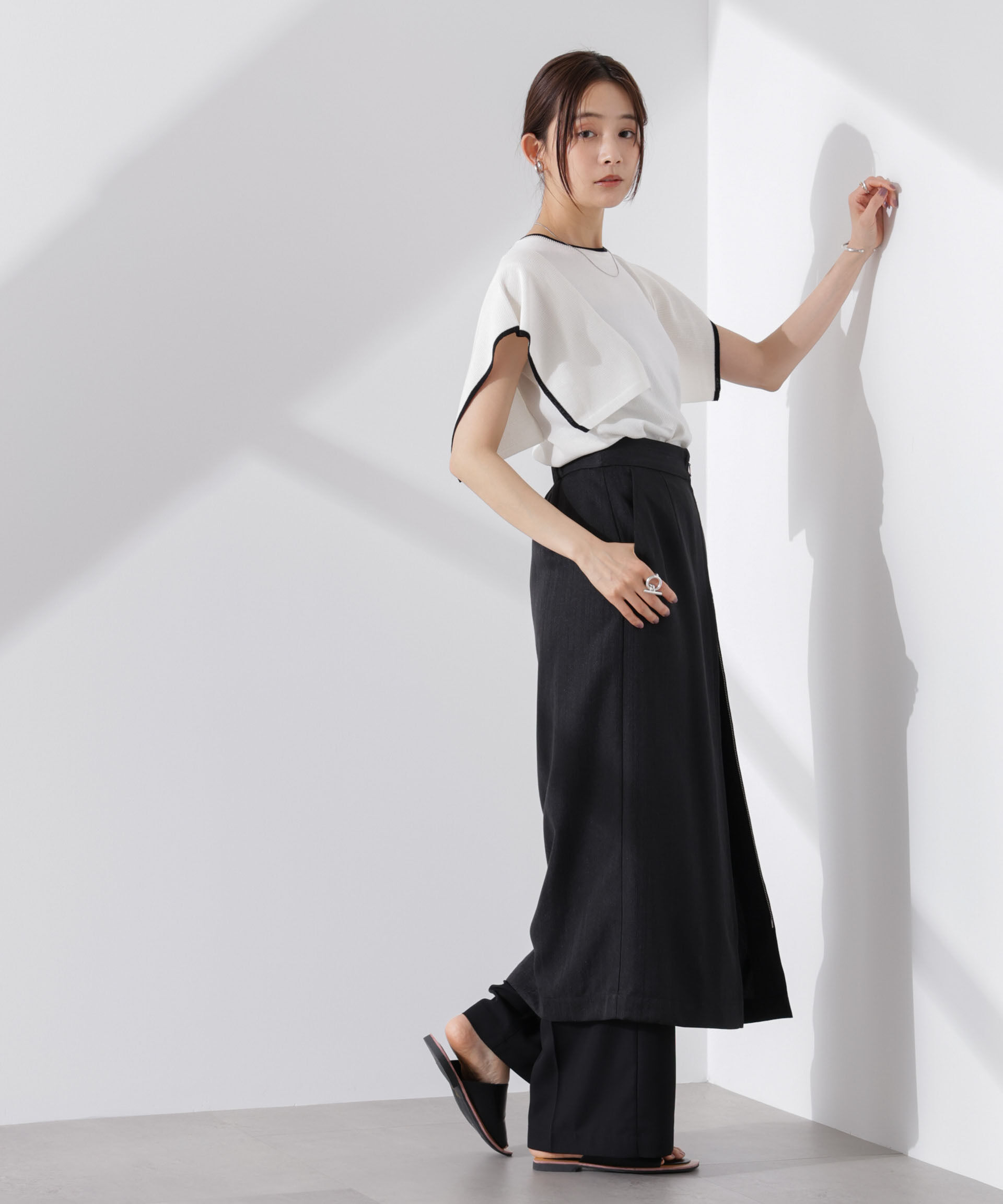 nano･universe「スクエアスリーブバイカラーニット」|ニット・セーター|