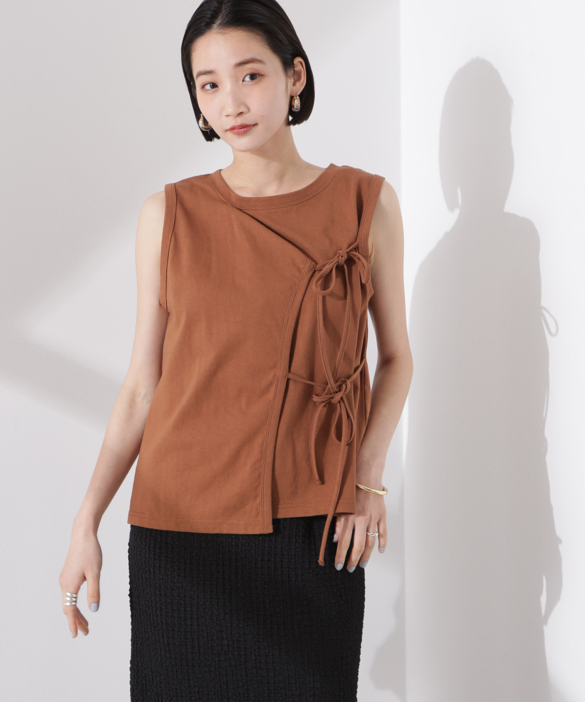 nano･universe「ドライタッチ天竺リボン結びディティールトップス」|Tシャツ・カットソー|