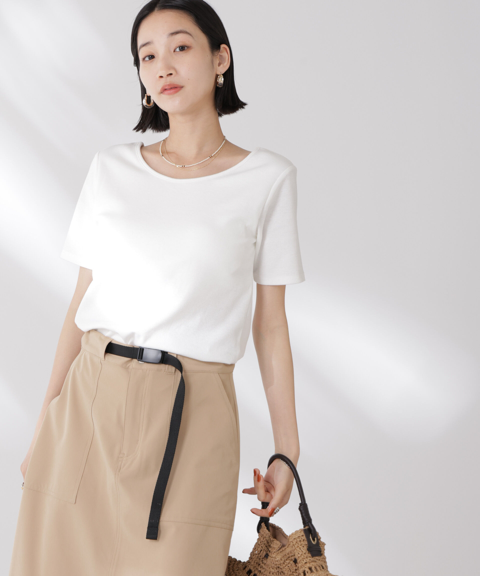 nano･universe「抗菌防臭・接触冷感機能 カップ付きクルーネックトップス」|Tシャツ・カットソー|