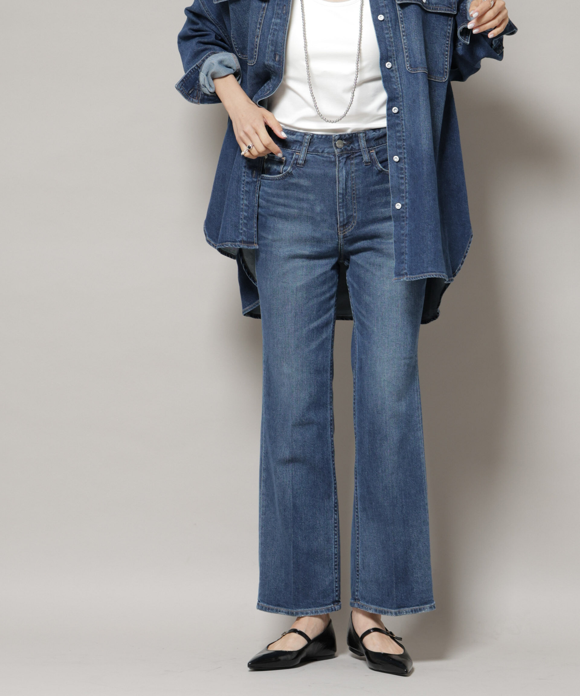 nano･universe「Healthy DENIM/Lotus フレアデニム」|チノ|D.ブルー2