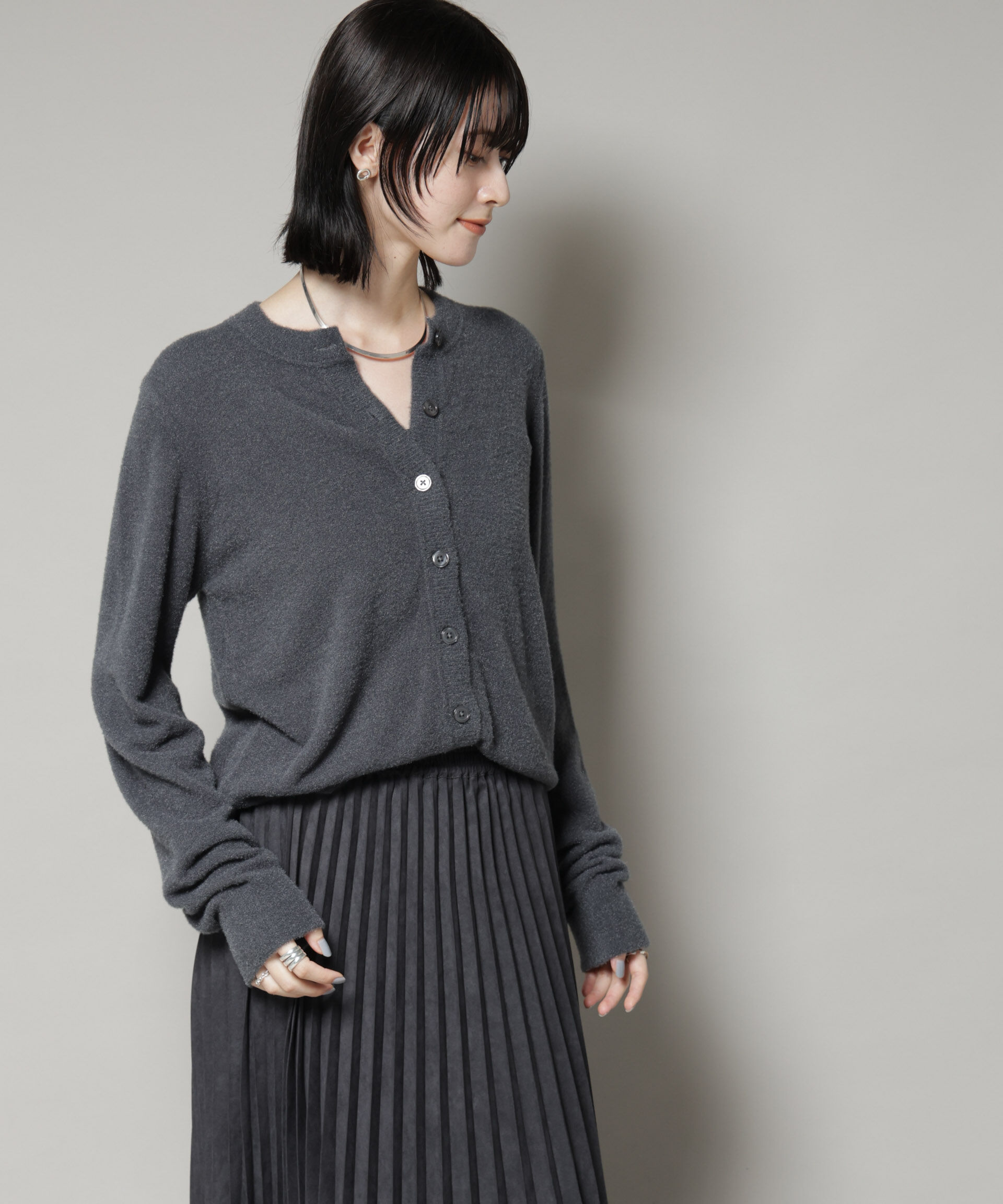 nano･universe「ミニラメシャギークルーネックカーディガン」|ニット・セーター|