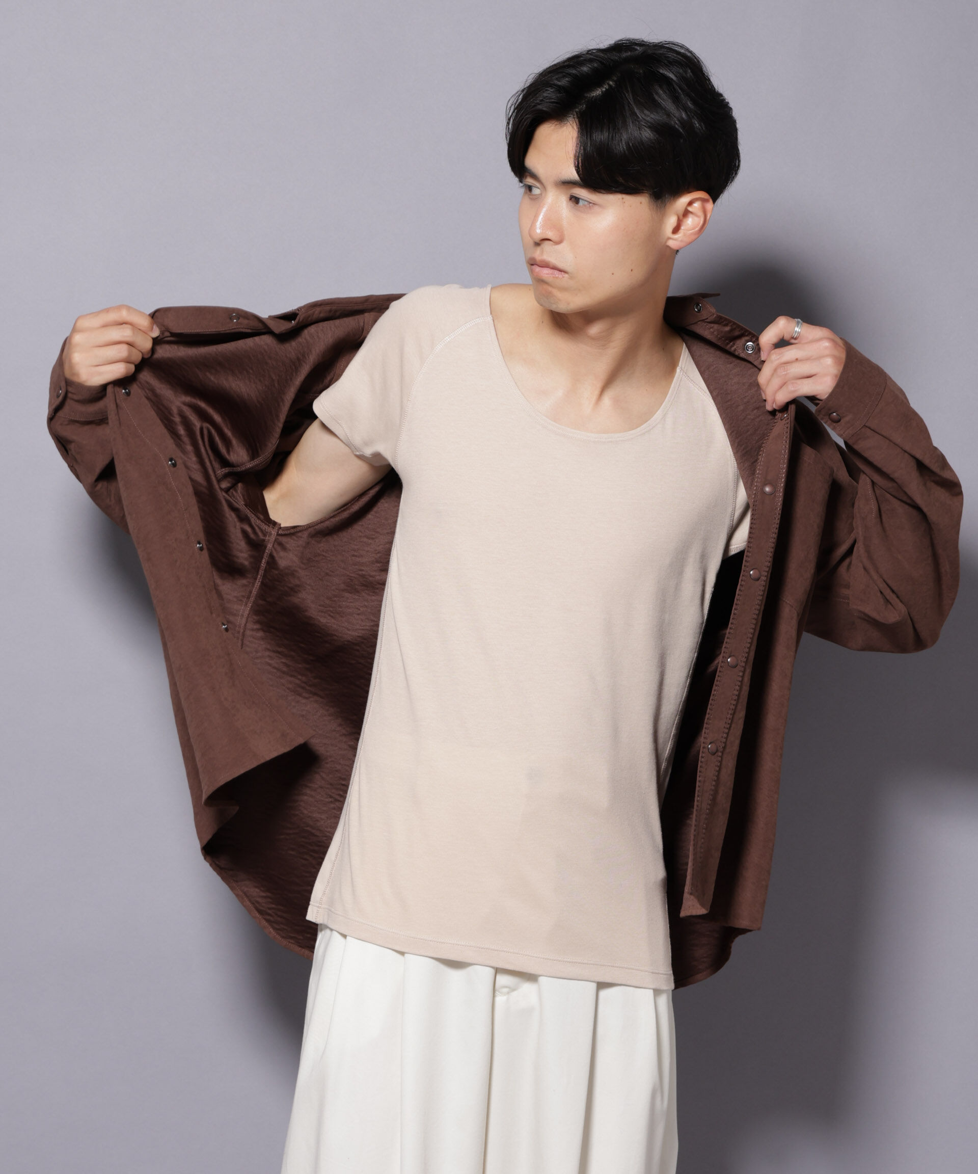 nano･universe「Anti Soaked(R)  Plus インナーTシャツ 半袖」|Tシャツ・カットソー|ベージュ