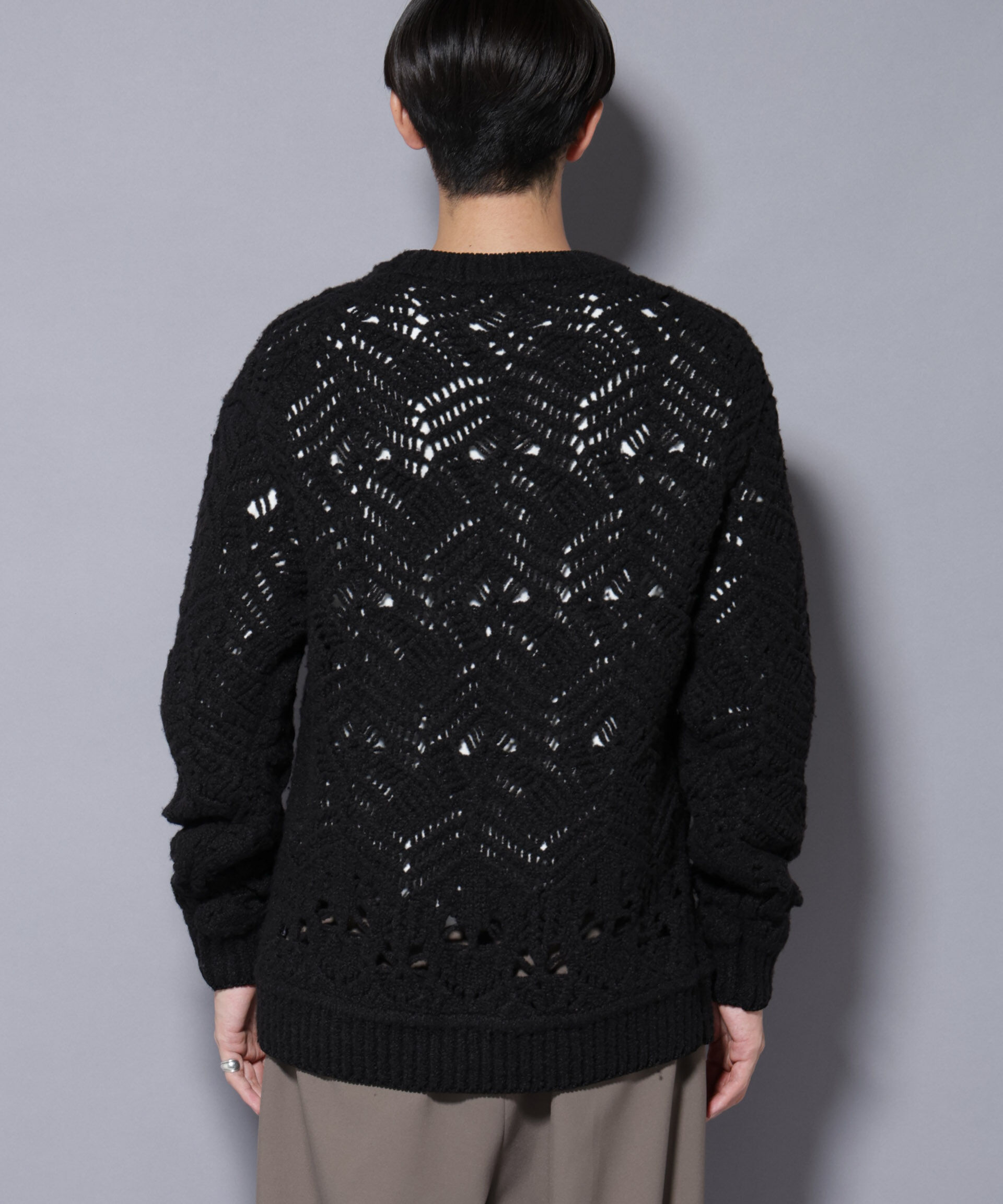 nano･universe「透かし編み クルーネックニット」|ニット・セーター|