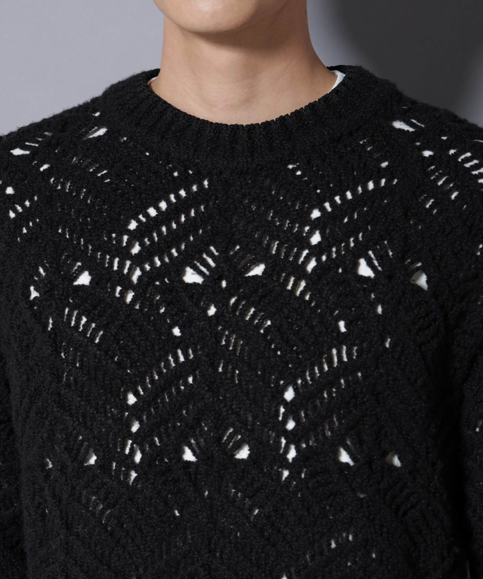 nano･universe「透かし編み クルーネックニット」|ニット・セーター|