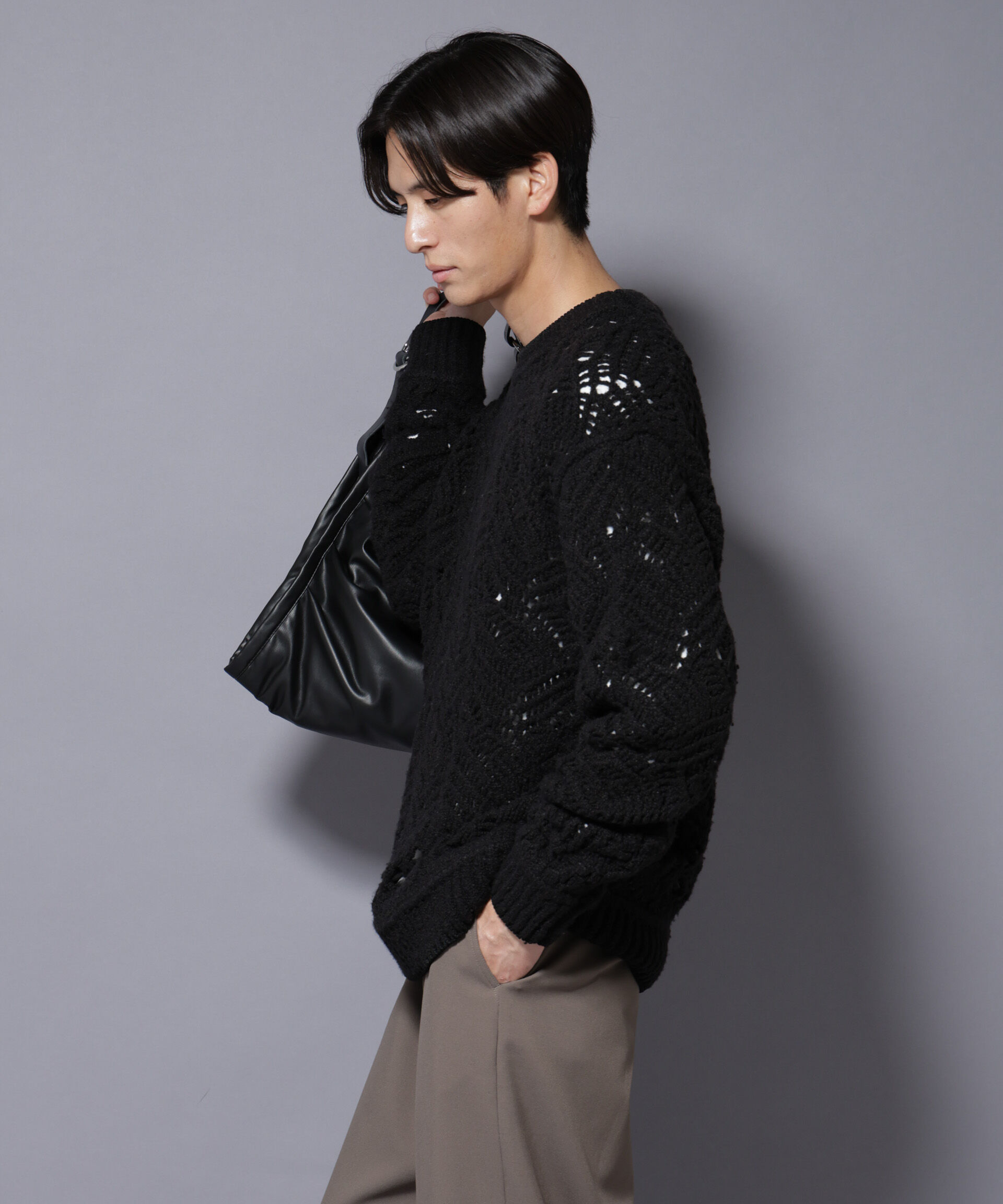 nano･universe「透かし編み クルーネックニット」|ニット・セーター|