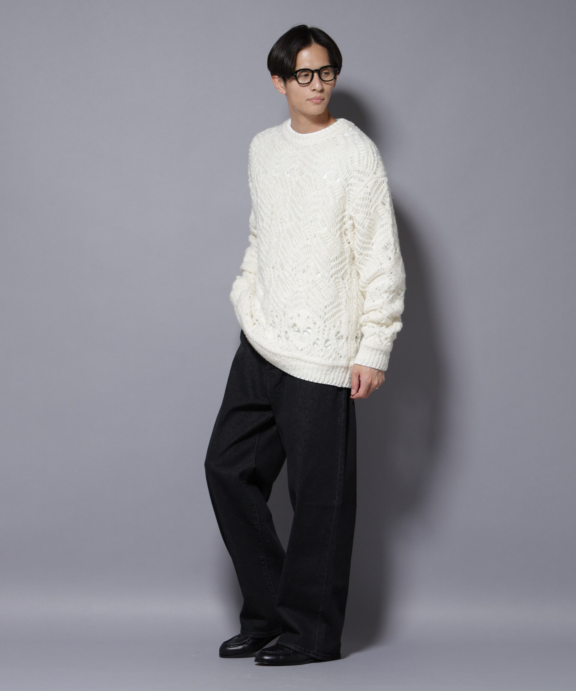 nano･universe「透かし編み クルーネックニット」|ニット・セーター|