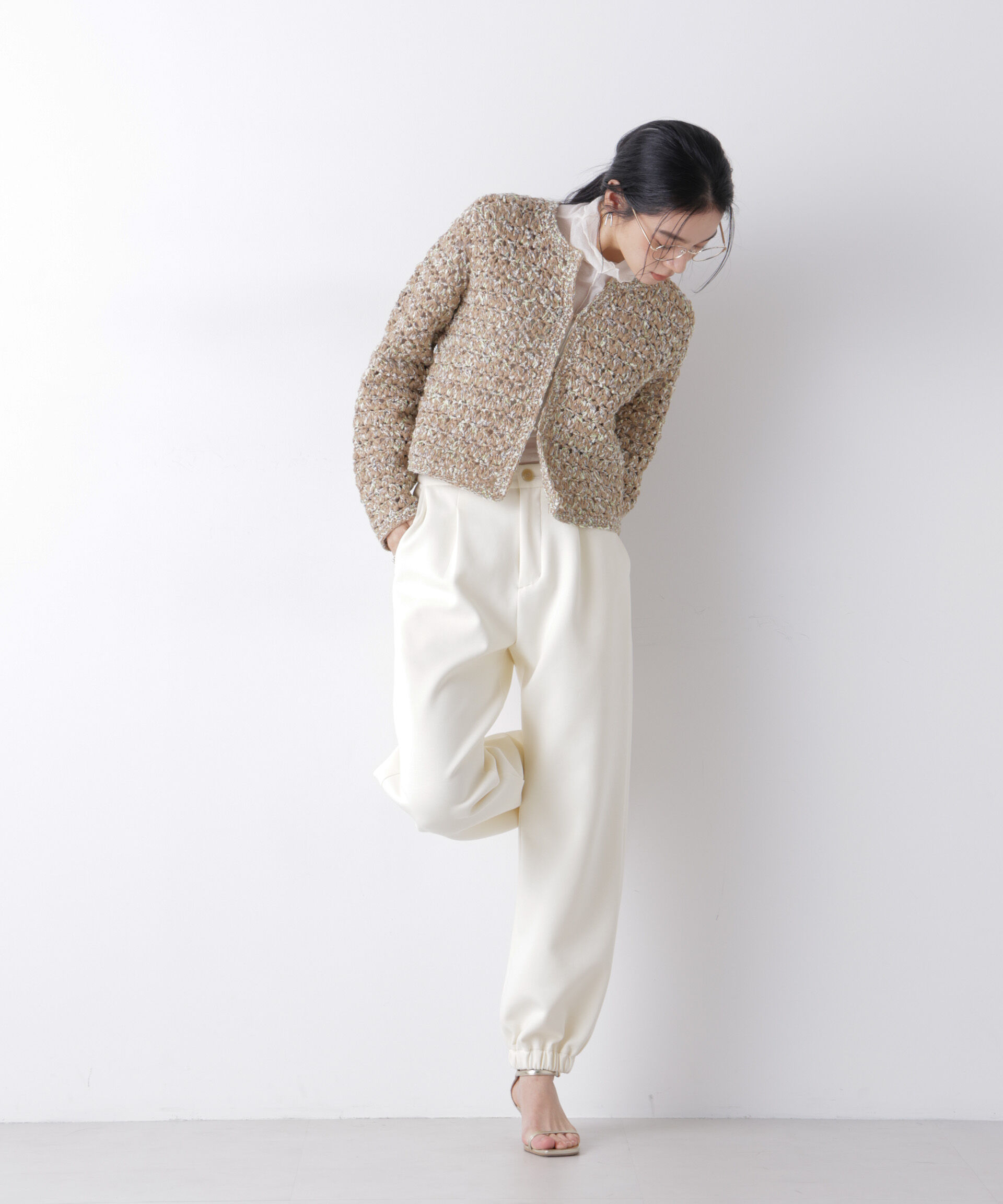 nano･universe「ミックスヤーンクロシェカーディガン」|ニット・セーター|