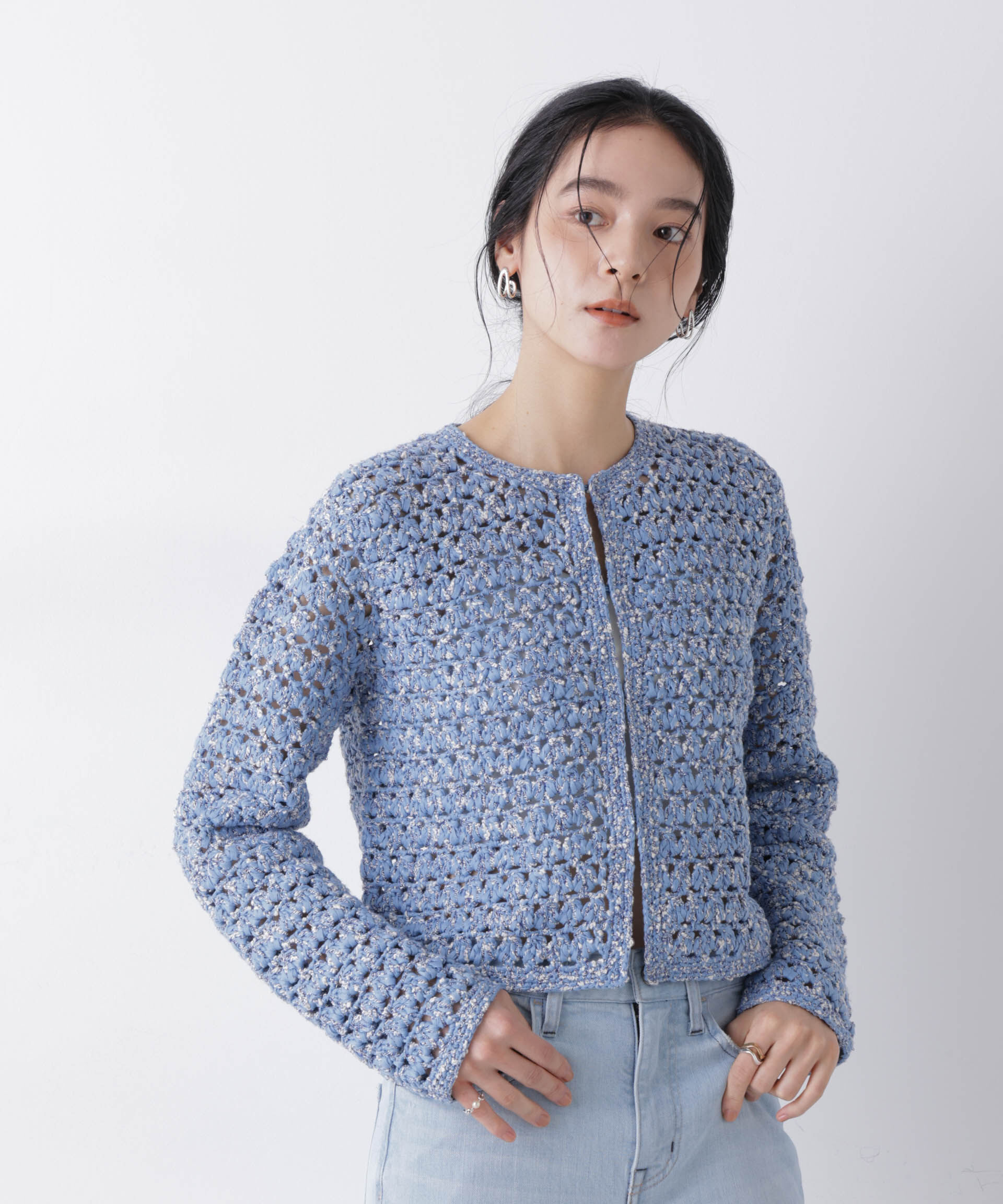 nano･universe「ミックスヤーンクロシェカーディガン」|ニット・セーター|