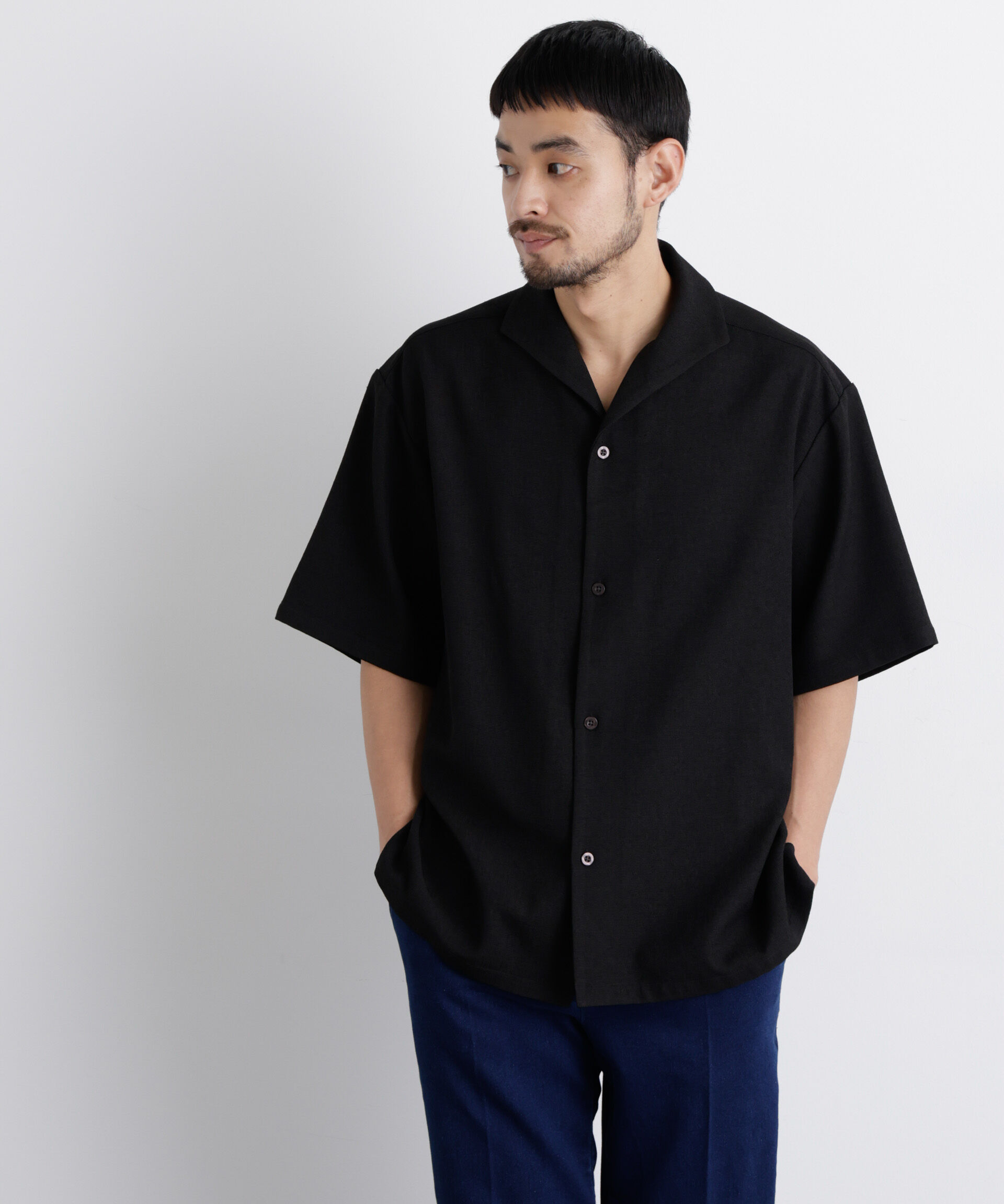 nano･universe「「Meaningful Continuity」coveross(R) EOS ポリエステルブッチャーイタリアンカラーシャツ」|シャツ・ブラウス|