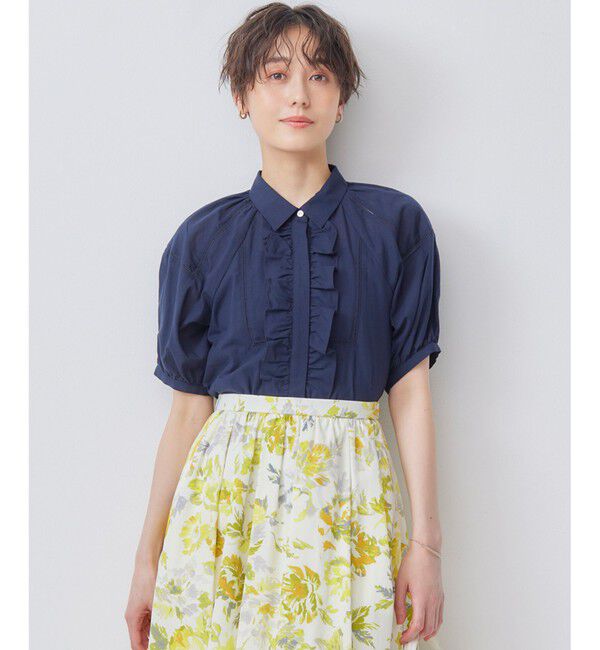 組曲「【WEB限定】ナチュラルローン フリルブラウス」|シャツ・ブラウス|ネイビー系