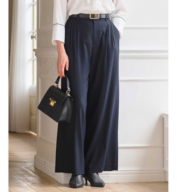自由区「【洗える】ビエラストレッチワイド パンツ」|その他|ネイビー系