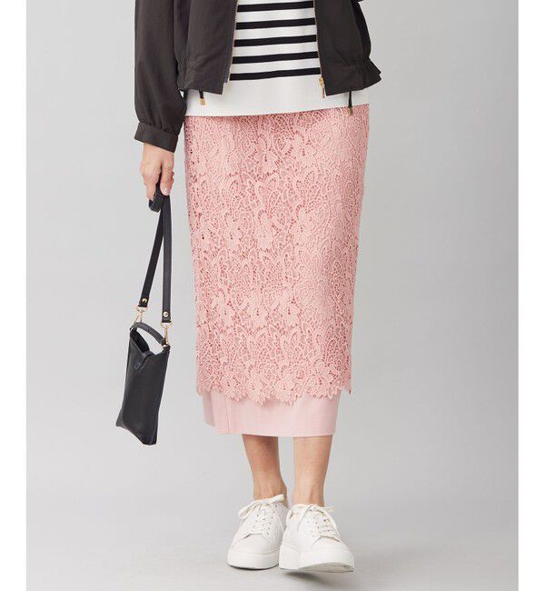 自由区「【洗える】ボタニカルレース スカート」|スカート|ピンク