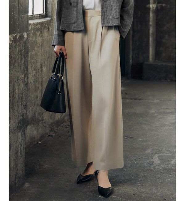 自由区「【洗える】ライトフィールジャージータックワイド パンツ」|その他|ベージュ