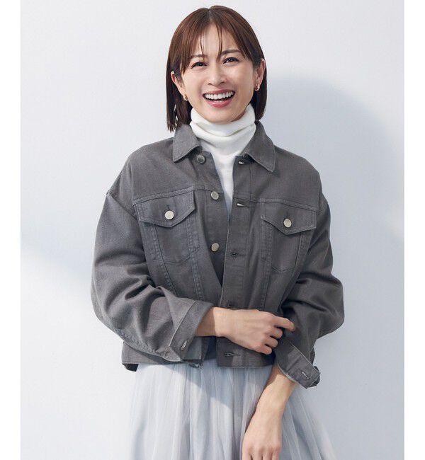自由区「【洗える】ウスカルデニム襟付き ジャケット」|デニムジャケット|スレート