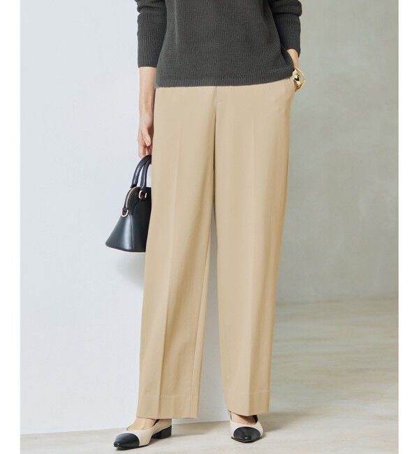 自由区「【洗える】ライトフィールジャージーワイドストレート パンツ」|その他|ベージュ