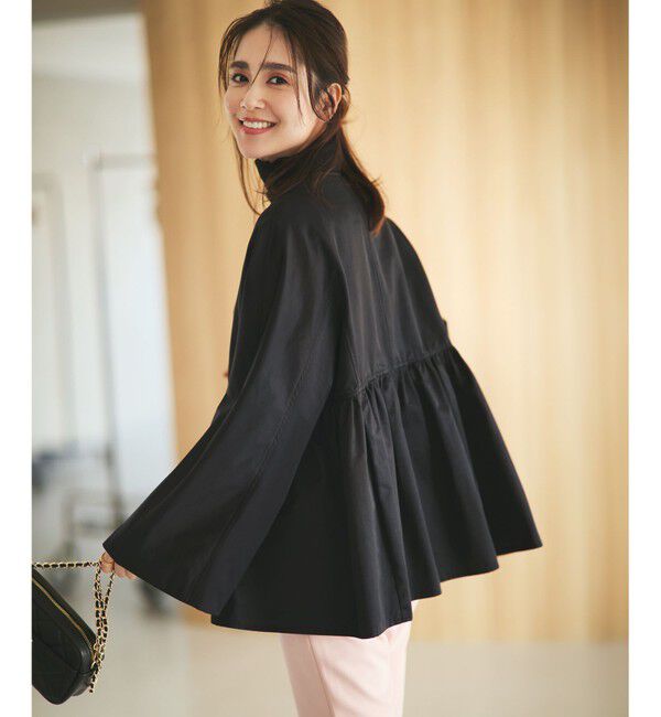 23区「【VERYコラボ/撥水加工】グロッシーツイル アウター」|ノーカラーコート|ブラック系