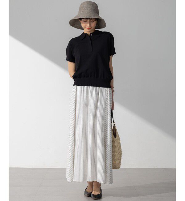 23区「【洗える】レーヨンポリエステルストレッチ フレンチスリーブ ポロニット」|ニット・セーター|