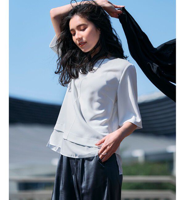 23区「【新色追加/Oggi掲載】ストレッチジョーゼット シアーコンビ カットソー」|Tシャツ・カットソー|ホワイト系