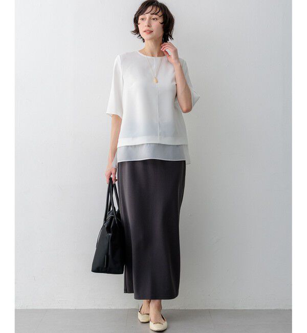 23区「【新色追加/Oggi掲載】ストレッチジョーゼット シアーコンビ カットソー」|Tシャツ・カットソー|