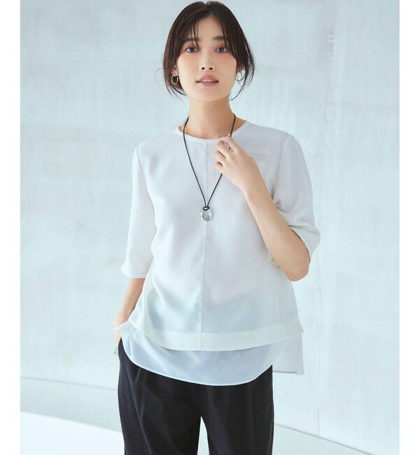 23区「【新色追加/Oggi掲載】ストレッチジョーゼット シアーコンビ カットソー」|Tシャツ・カットソー|