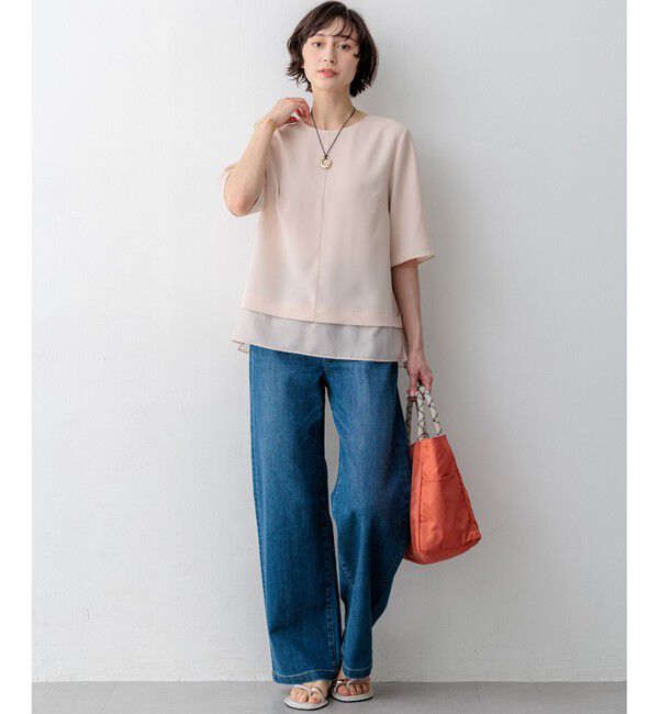 23区「【新色追加/Oggi掲載】ストレッチジョーゼット シアーコンビ カットソー」|Tシャツ・カットソー|