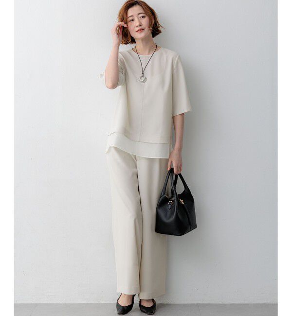 23区「【新色追加/Oggi掲載】ストレッチジョーゼット シアーコンビ カットソー」|Tシャツ・カットソー|