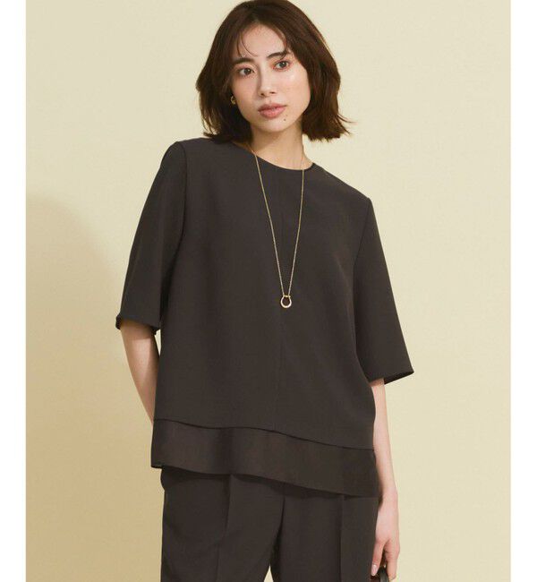 23区「【新色追加/Oggi掲載】ストレッチジョーゼット シアーコンビ カットソー」|Tシャツ・カットソー|ﾀﾞｰｸﾌﾞ