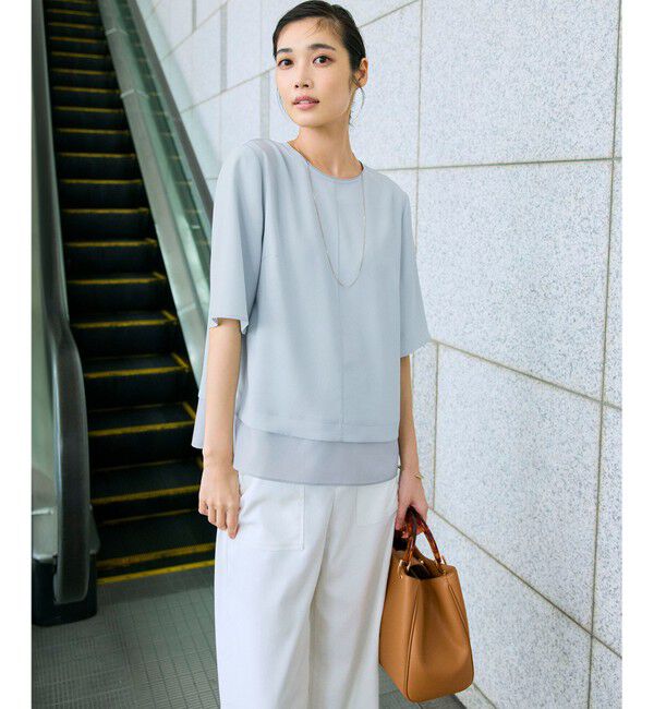 23区「【新色追加/Oggi掲載】ストレッチジョーゼット シアーコンビ カットソー」|Tシャツ・カットソー|