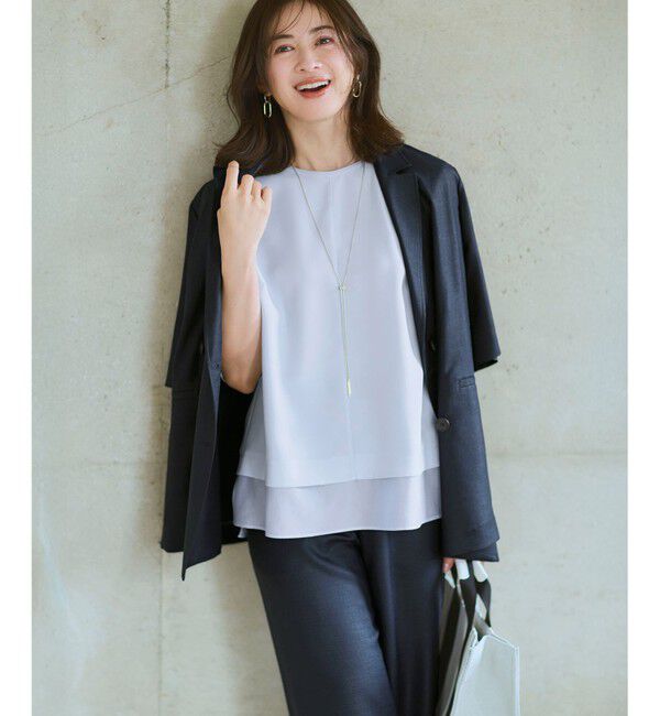 23区「【新色追加/Oggi掲載】ストレッチジョーゼット シアーコンビ カットソー」|Tシャツ・カットソー|