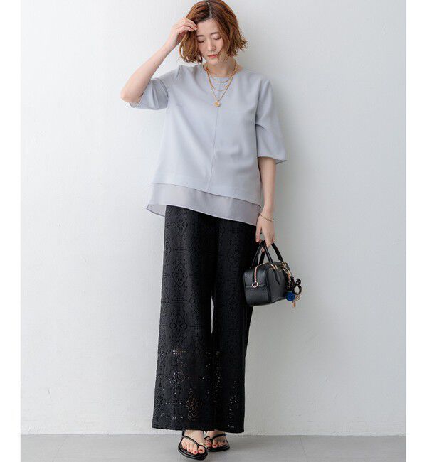 23区「【新色追加/Oggi掲載】ストレッチジョーゼット シアーコンビ カットソー」|Tシャツ・カットソー|